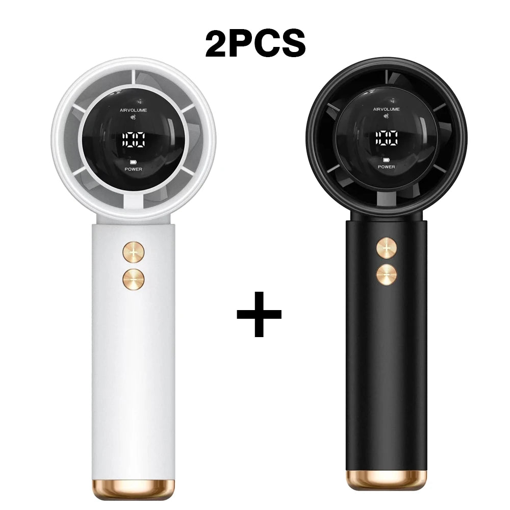 2-Pack Portable USB Rechargeable Handheld Fans - 100-Speed Turbo Cooling with LED Display, Perfect for Indoor & Outdoor Use