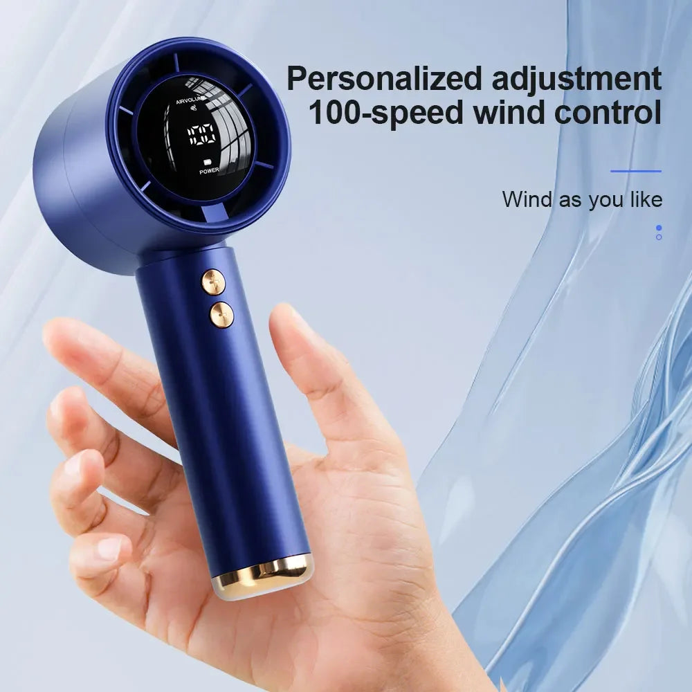 2-Pack Portable USB Rechargeable Handheld Fans - 100-Speed Turbo Cooling with LED Display, Perfect for Indoor & Outdoor Use