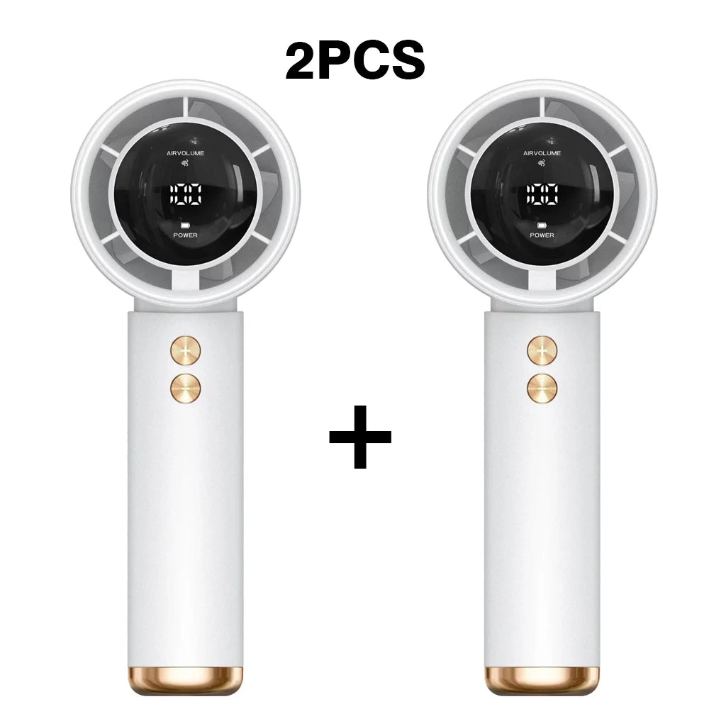 2-Pack Portable USB Rechargeable Handheld Fans - 100-Speed Turbo Cooling with LED Display, Perfect for Indoor & Outdoor Use