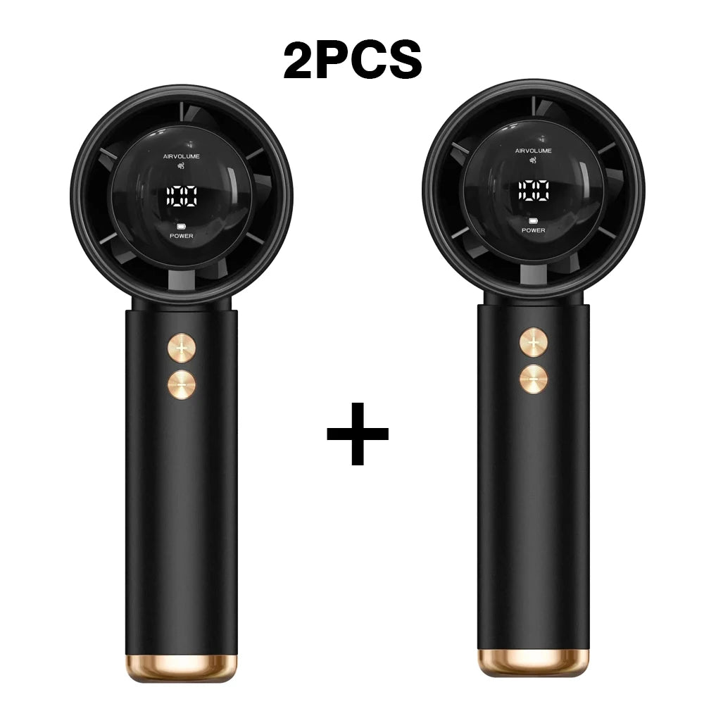 2-Pack Portable USB Rechargeable Handheld Fans - 100-Speed Turbo Cooling with LED Display, Perfect for Indoor & Outdoor Use